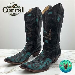 Corral C2117 Western Womens 9.5 M Black Turquoise Leather Cowgirl Mid-Calf Boots